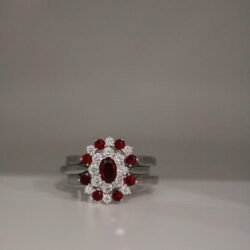 Silver Three Piece Ring Red CZ