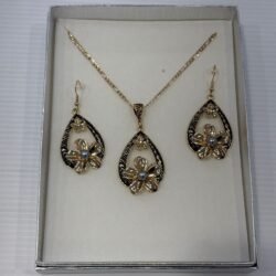 Flower Pearl Set Black/Gold 60cm Chain