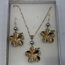 BP2 Pearl Jewellery Set Black/Gold 60cm Chain