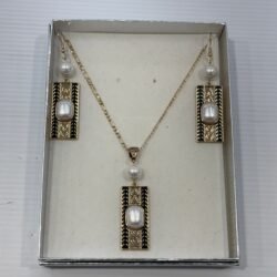 WP3 Pearl Jewellery Set White/Gold 60cm Chain